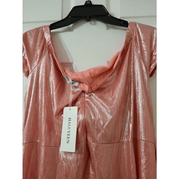 ✨ NWT Metallic Off Shoulder Short Sleeve Cocktail Party Club Pink Dress XXL - Picture 16 of 16